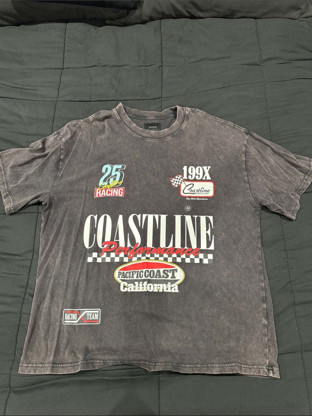 PacSun Coastline Performance Graphic Tee - Washed Gray with Red & Teal Accents